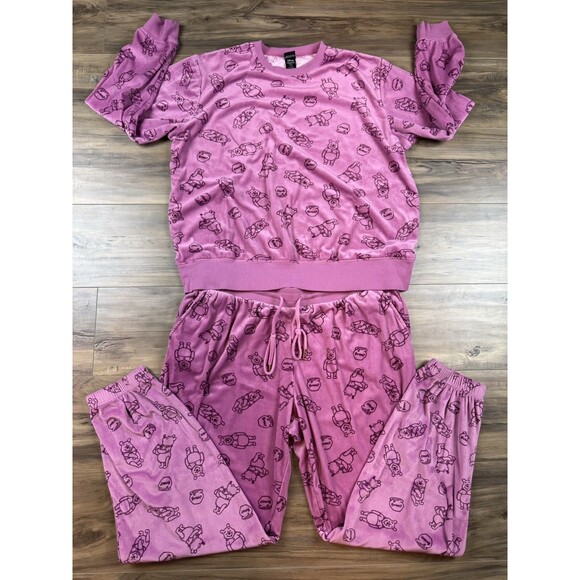 Disney Winnie The Pooh 2 Piece Pink Soft Pajamas Lounge Set Womens Size XL - Picture 1 of 9